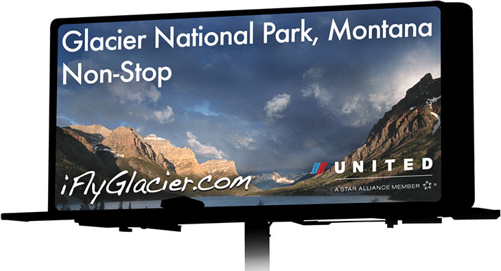 A billboard for Glacier Park International Airport, in Kalispell, MT.