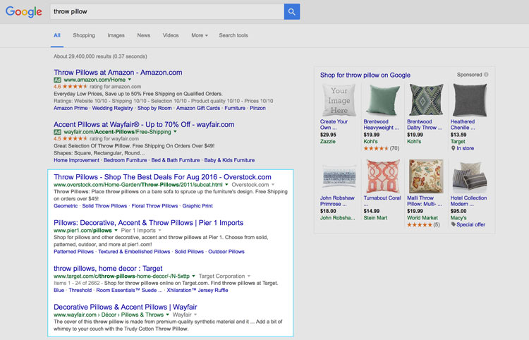An example of organic search results.