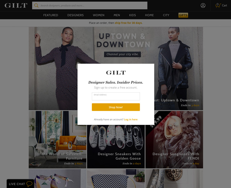 Gilt is notorious for overbearing functionality.