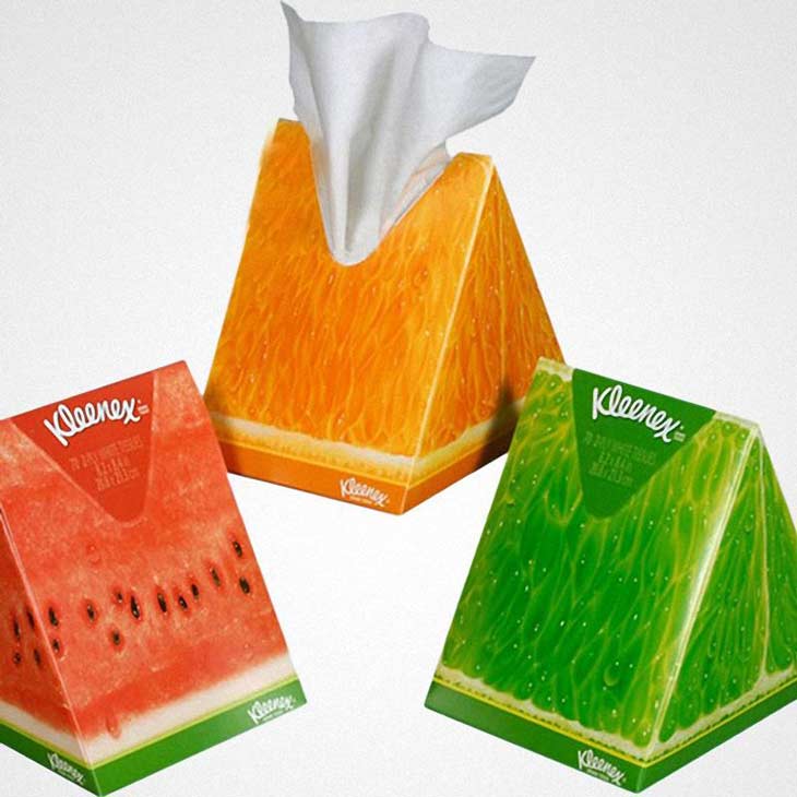 Unique use of shape in tissue packaging.